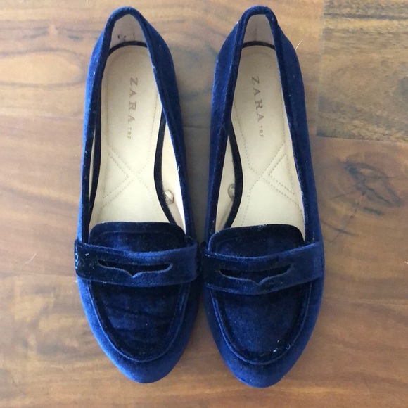 Zara Shoes - Zara Blue velvet loafers size 9